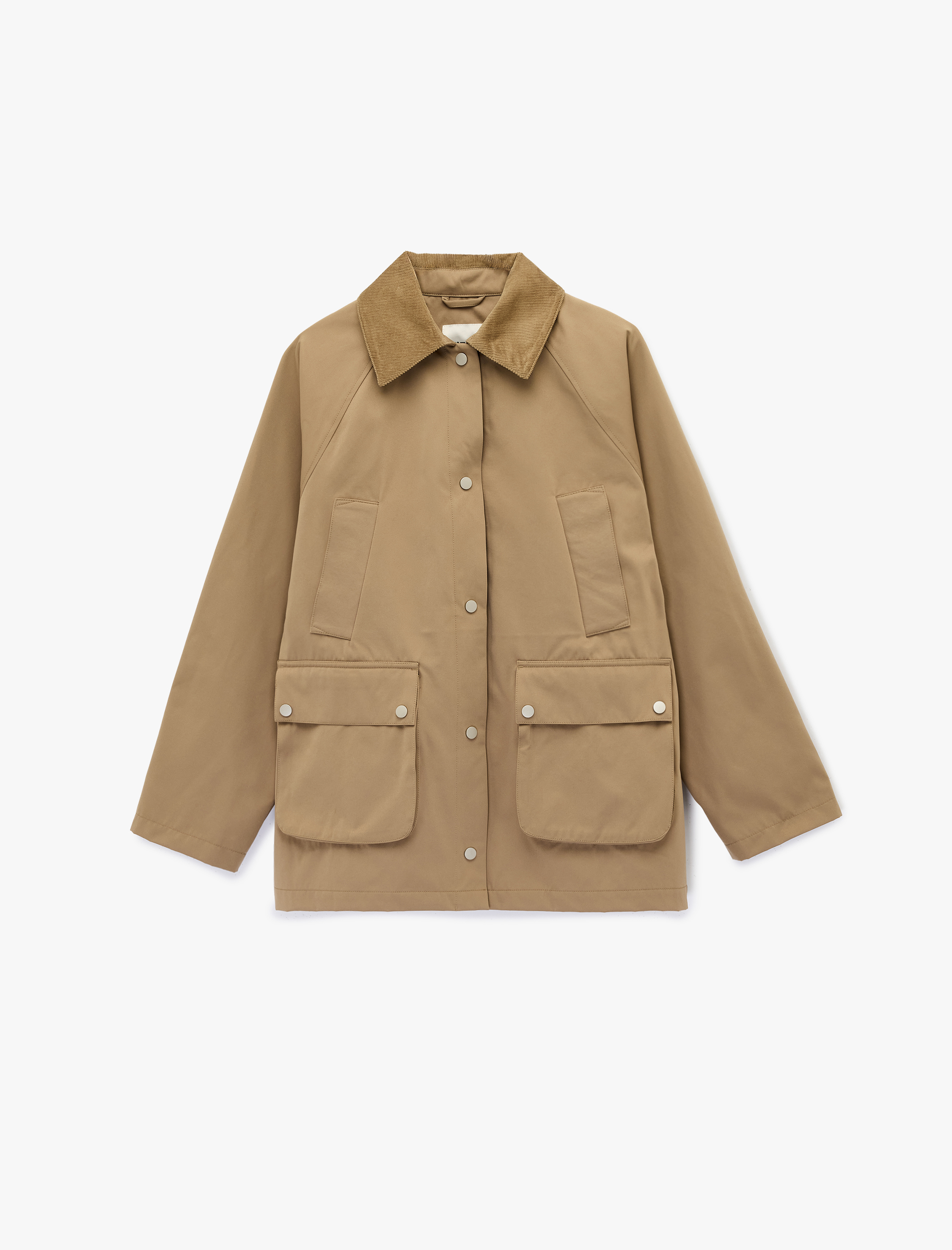   Düğmeli Cepli Kadife Yaka Detaylı Uzun Kollu Gabardin Barn Ceket