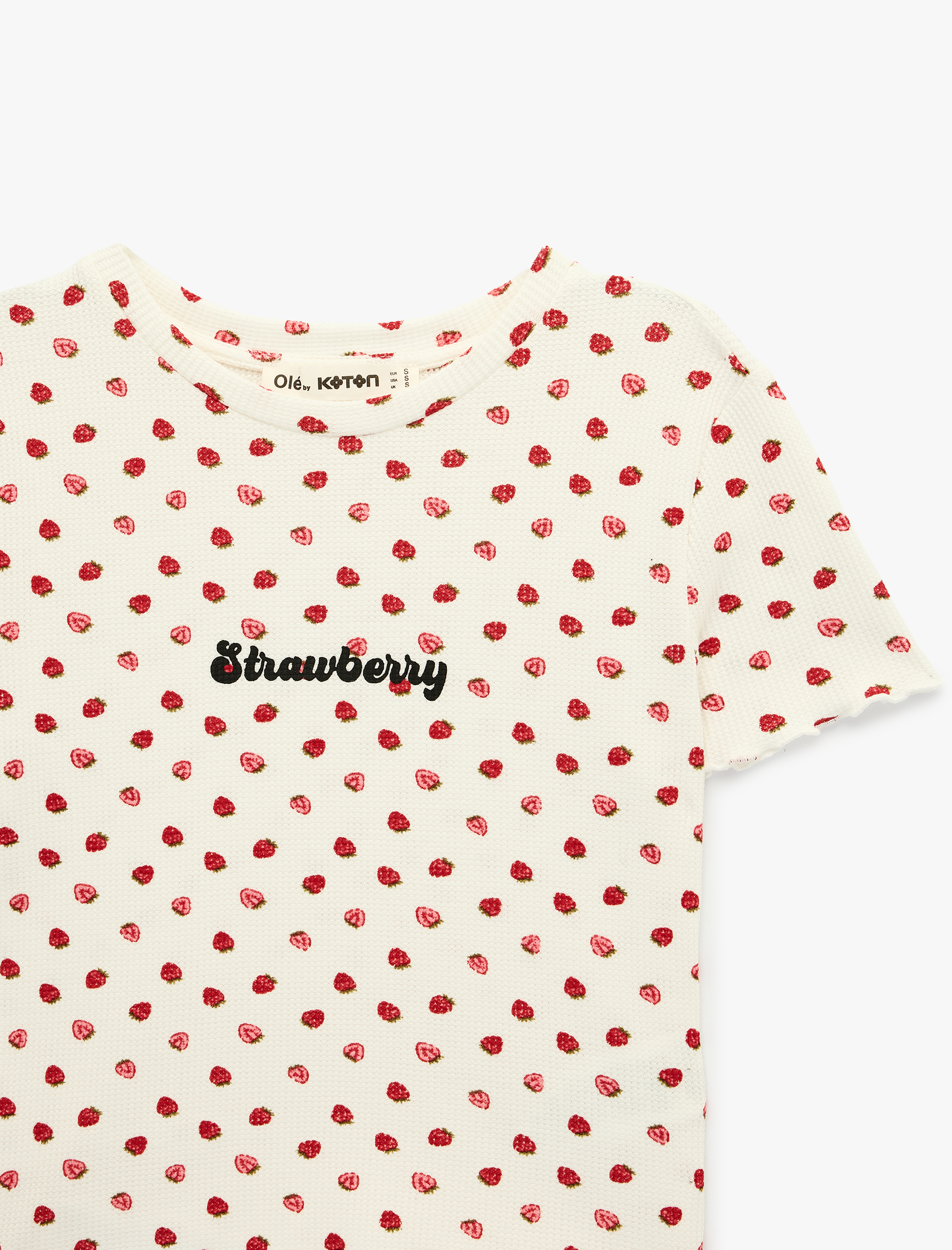   Slim Fit Kısa Kollu Bisiklet Yaka Pamuklu Çilek Baskılı Tişört