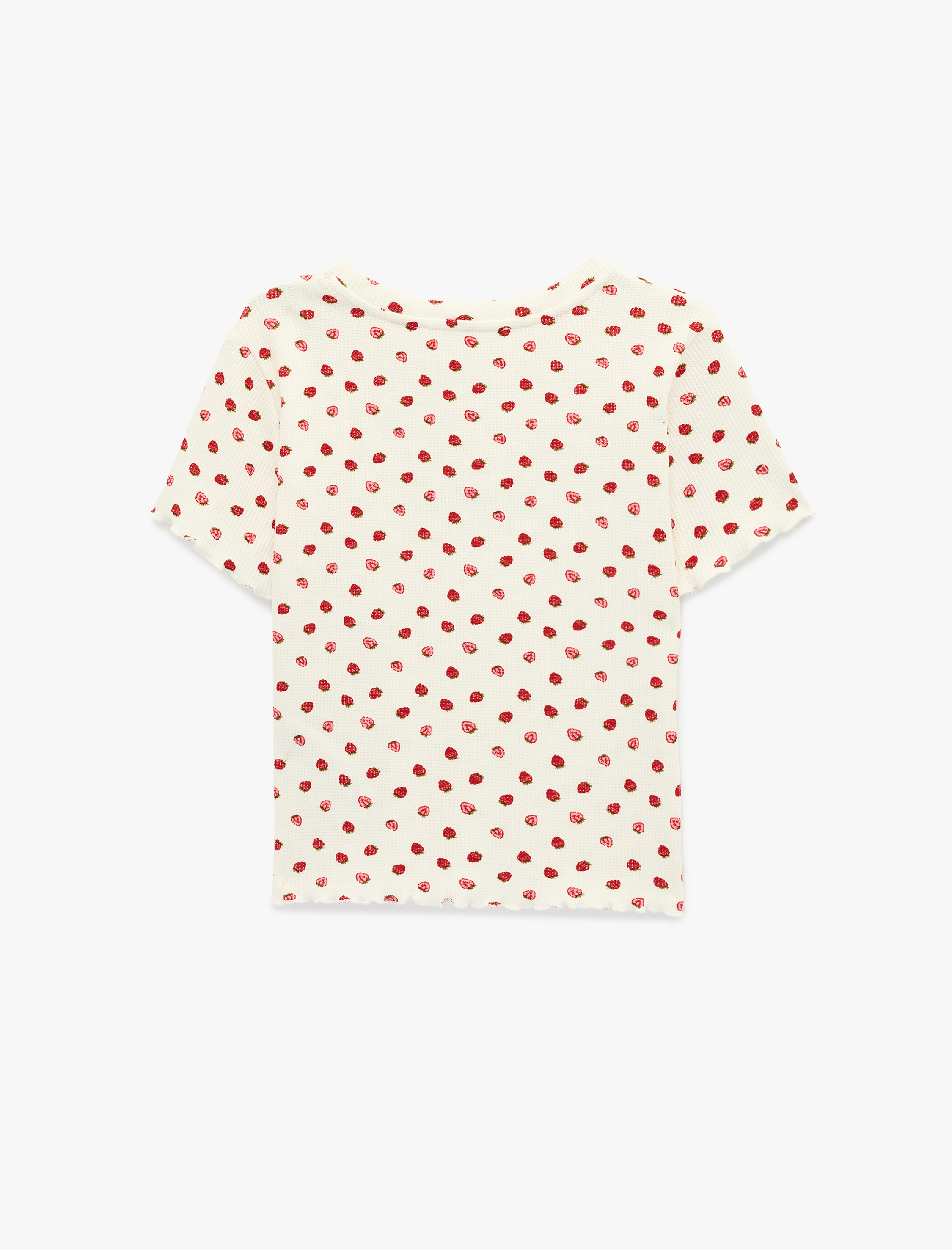   Slim Fit Kısa Kollu Bisiklet Yaka Pamuklu Çilek Baskılı Tişört