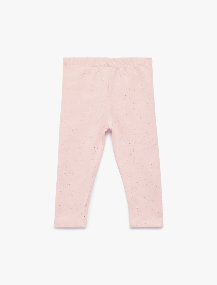 Kız Bebek Beli Lastikli Pamuklu Sim Detaylı Uzun Tayt