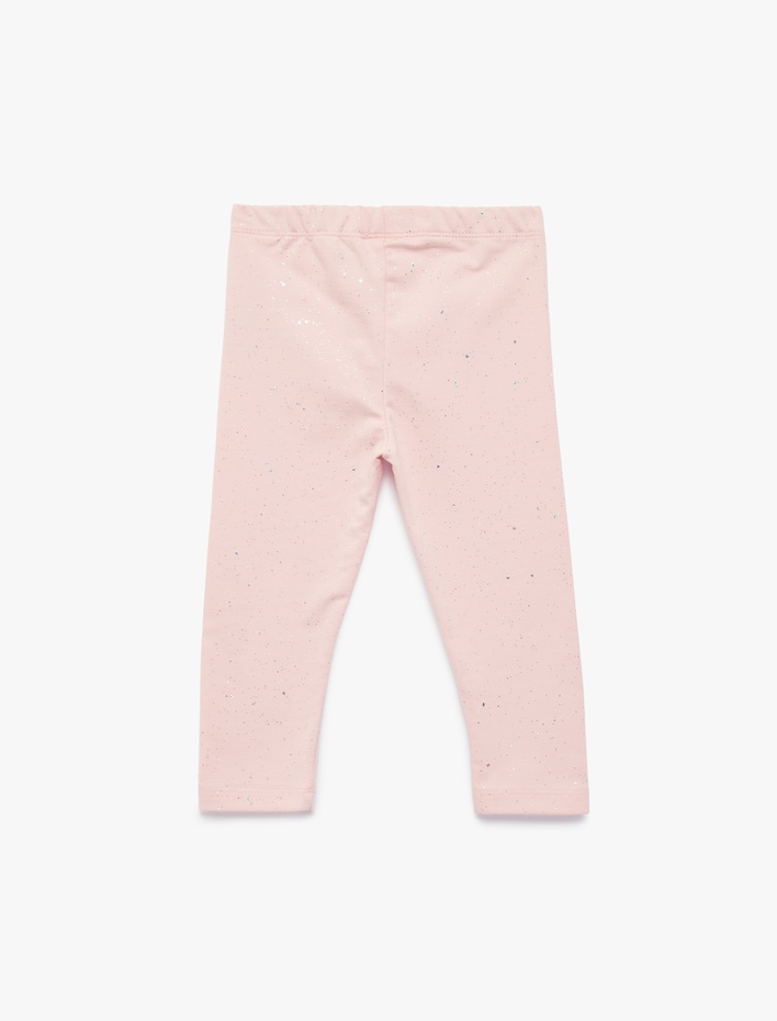 Kız Bebek Beli Lastikli Pamuklu Sim Detaylı Uzun Tayt