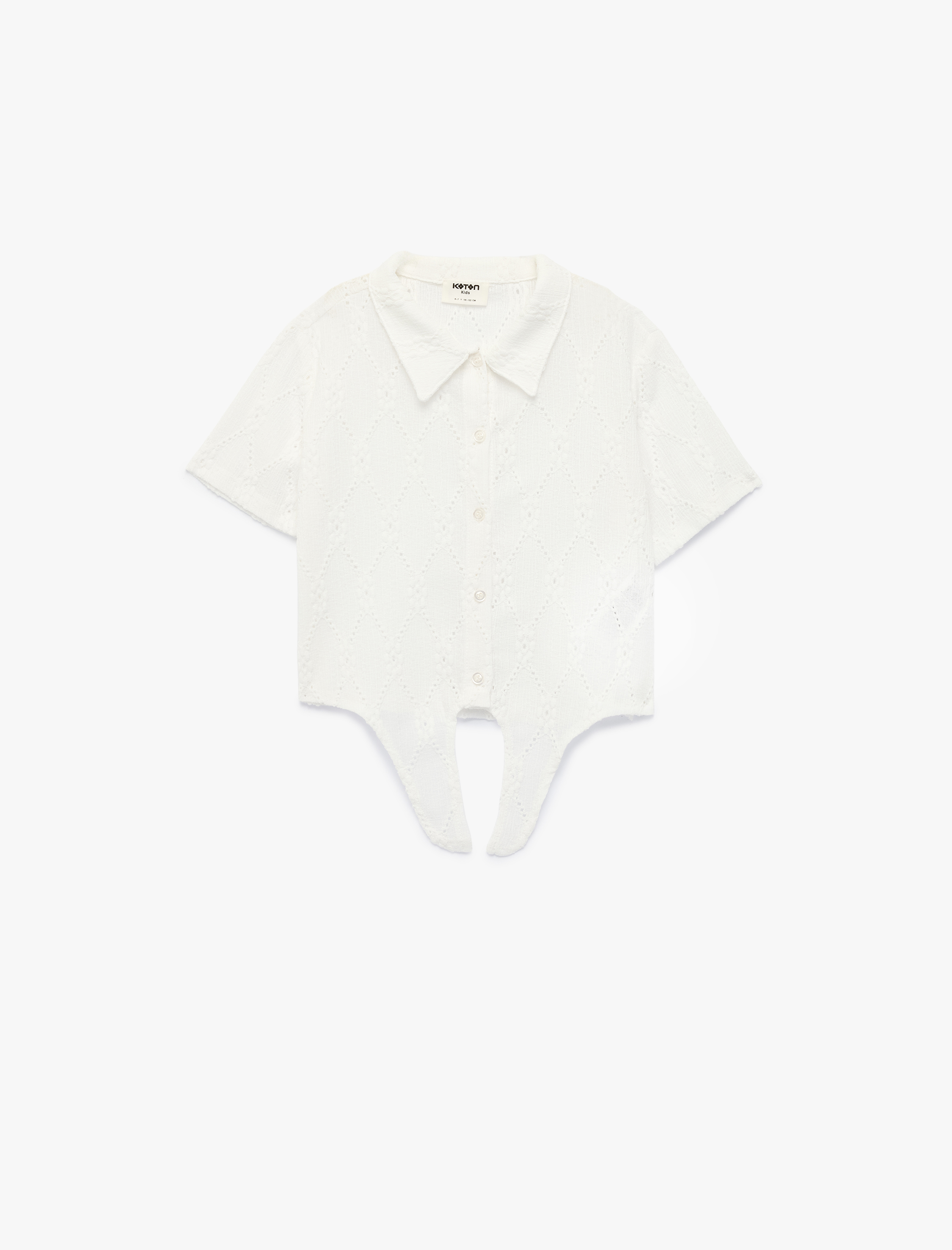  Kız Çocuk Bağlama Detaylı Düğmeli Kısa Kollu Pamuklu Gömlek Yaka Bluz