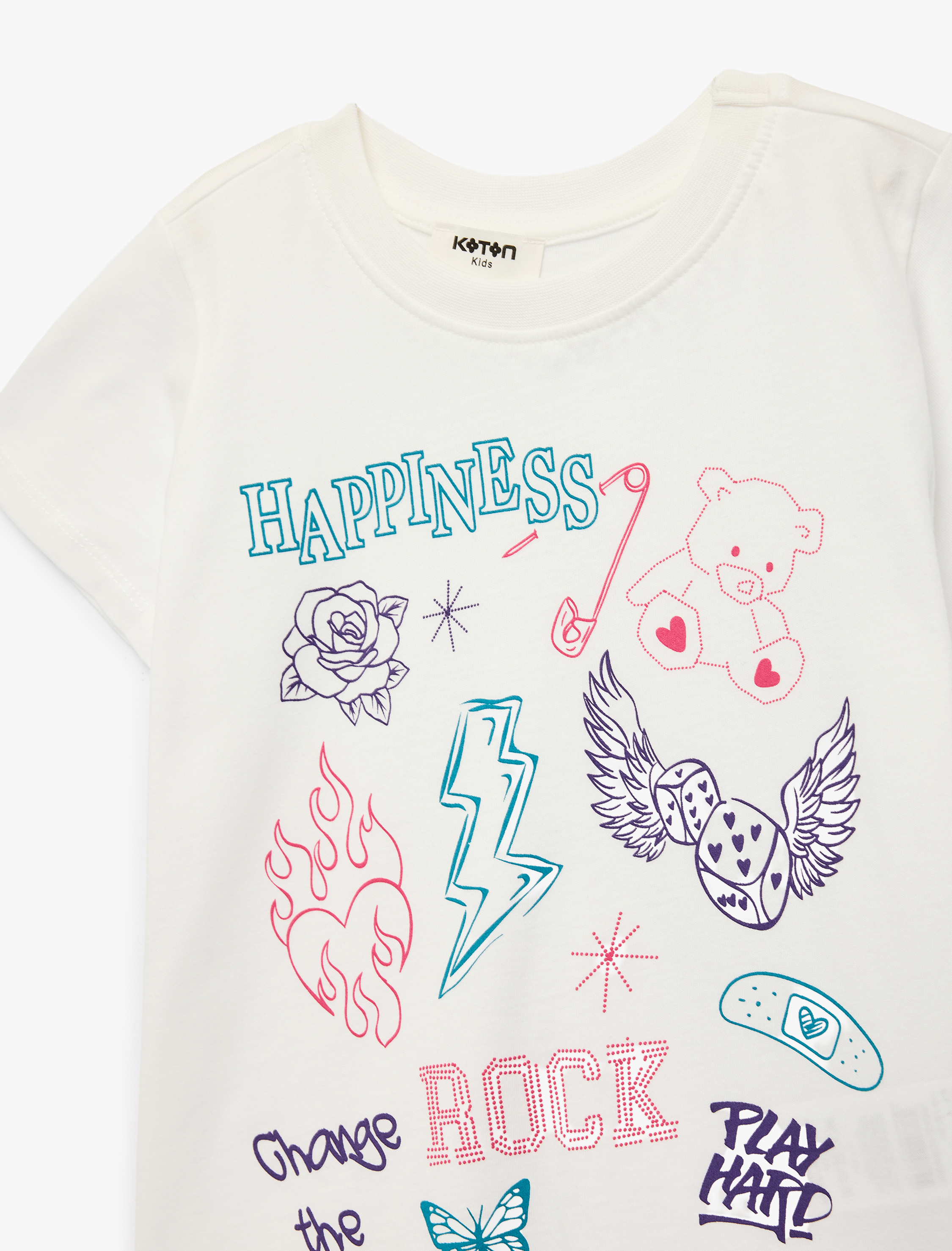  Kız Çocuk Baskılı Kısa Kollu Bisiklet Yaka Pamuklu Tişört