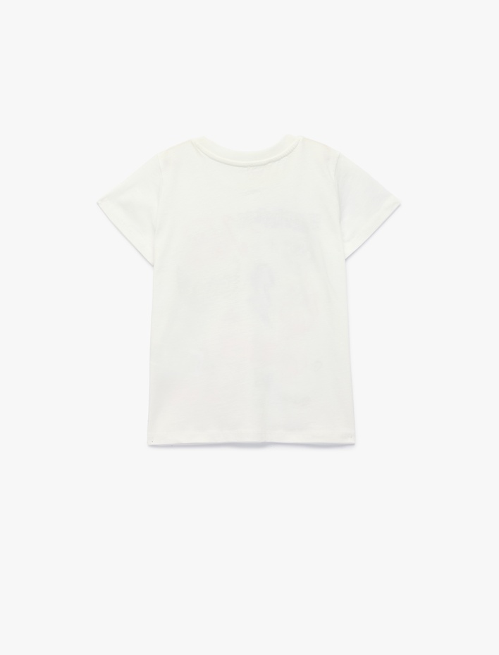 Kız Çocuk Baskılı Kısa Kollu Bisiklet Yaka Pamuklu Tişört