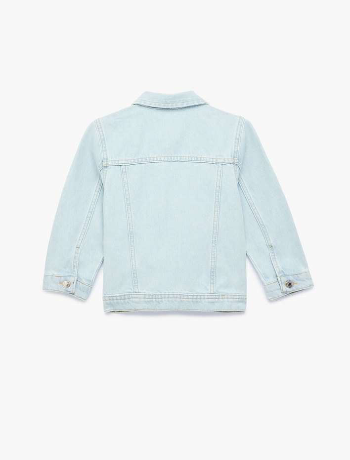 Kız Çocuk Pamuklu Taş Detaylı Uzun Kollu Gömlek Yaka Jean Ceket