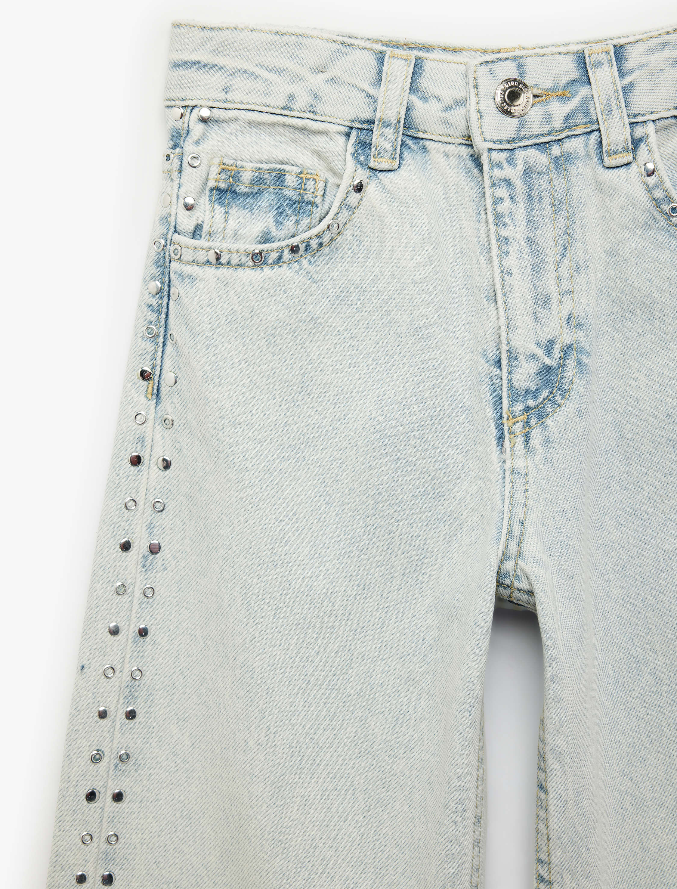  Kız Çocuk Pamuklu Cepli Geniş Paça Denim Pantolon