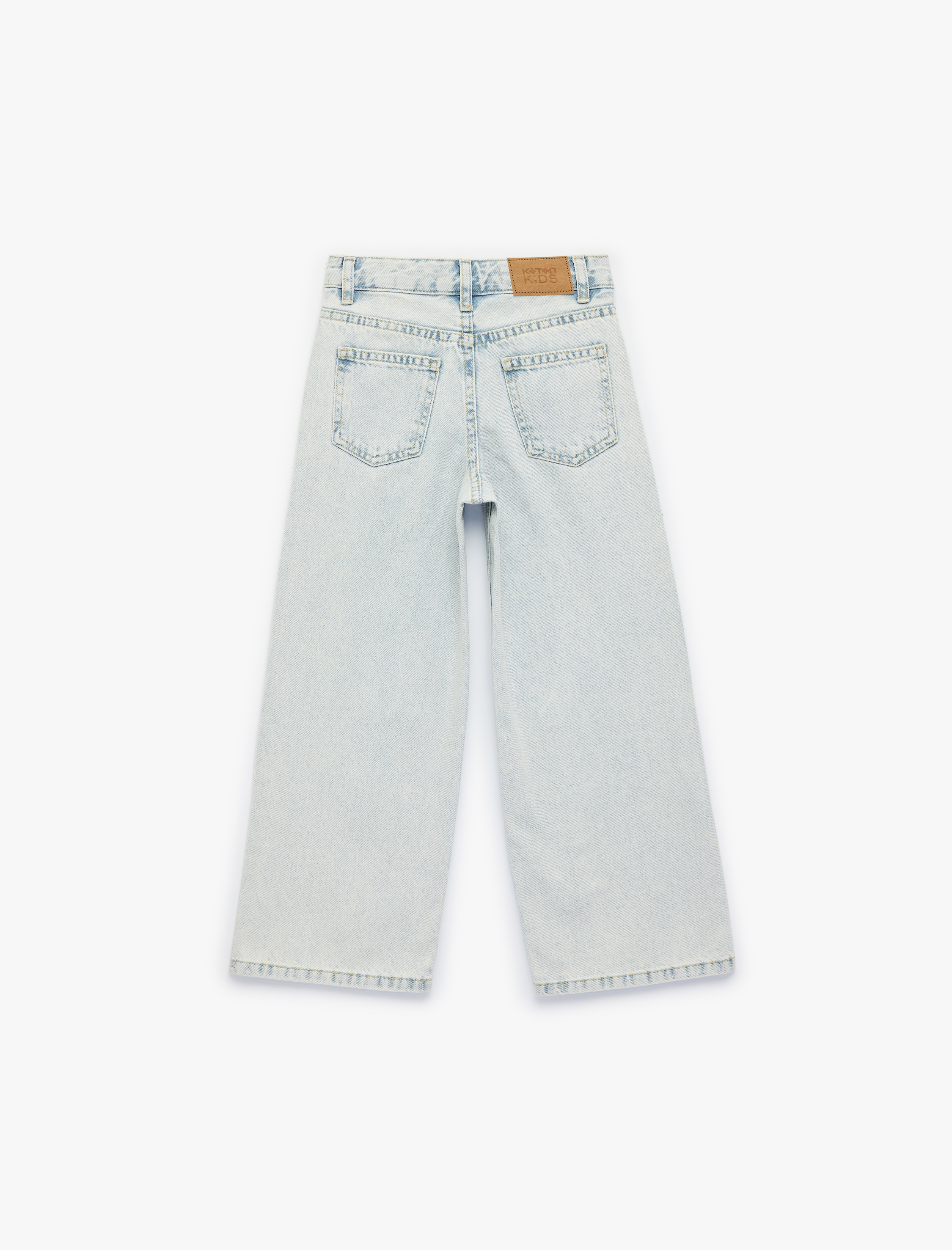  Kız Çocuk Pamuklu Cepli Geniş Paça Denim Pantolon