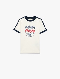 Pamuklu Kısa Kollu Bisiklet Yaka Baskılı Tişört