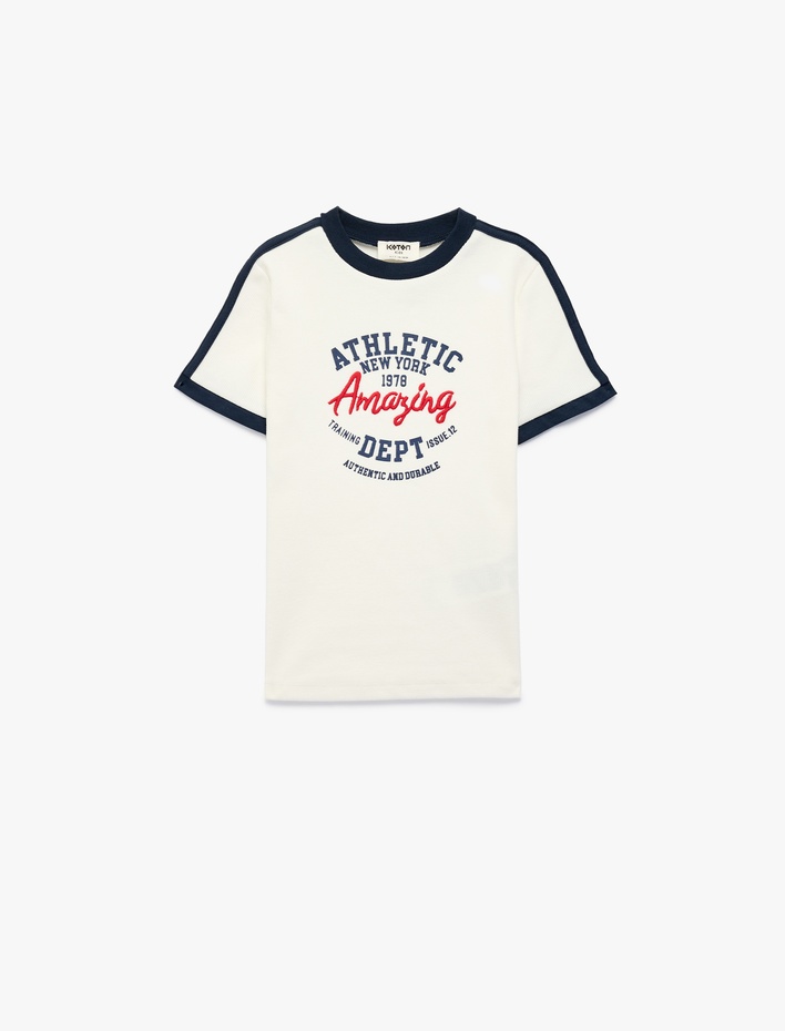 Kız Çocuk Pamuklu Kısa Kollu Bisiklet Yaka Baskılı Tişört