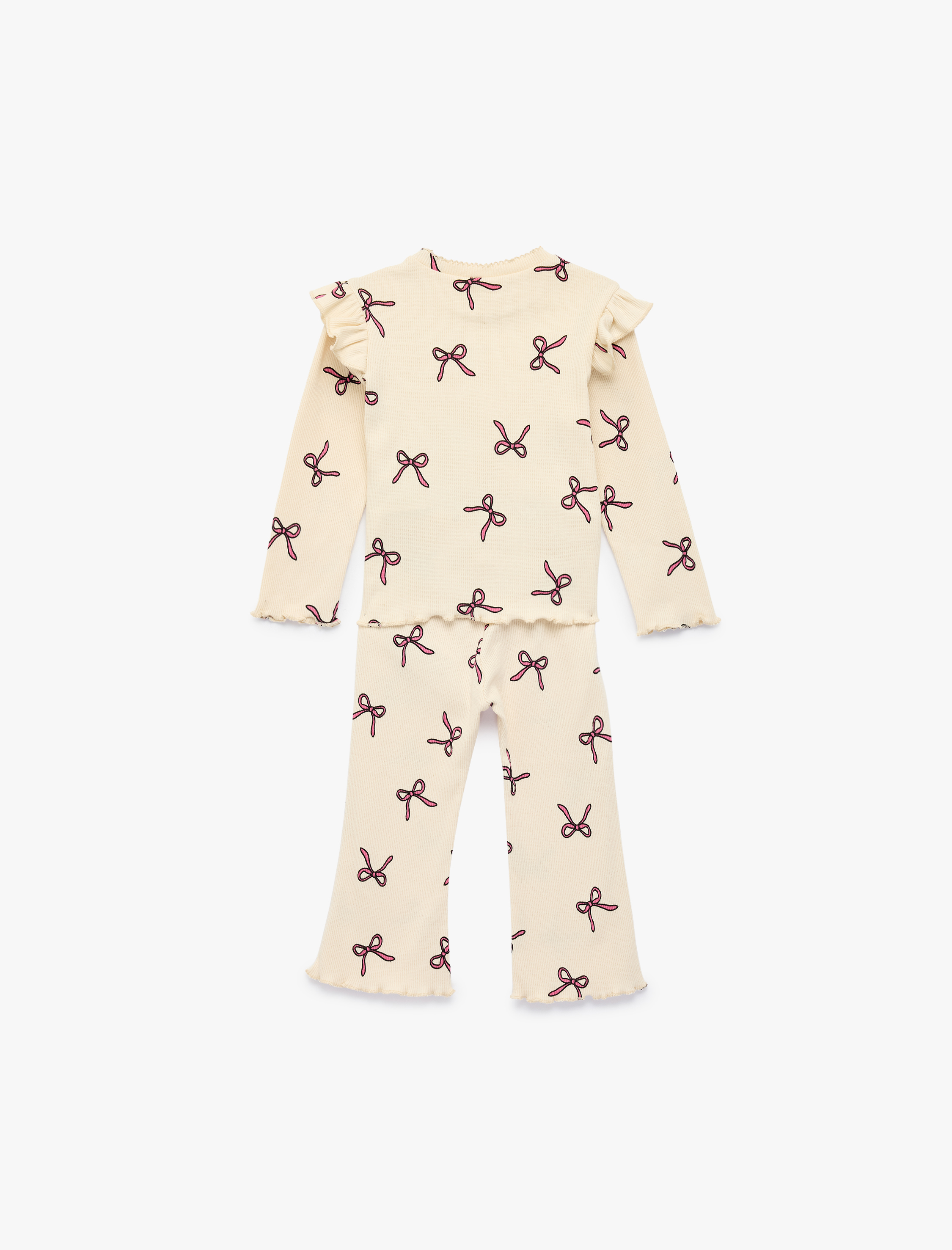  Kız Bebek Pamuklu Fiyonk Desenli Fırfırlı 2'li Takım