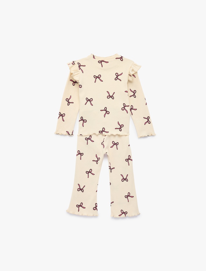Kız Bebek Pamuklu Fiyonk Desenli Fırfırlı 2'li Takım