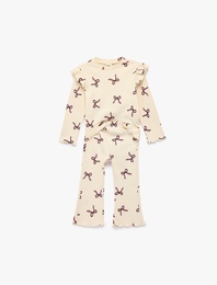 Pamuklu Fiyonk Desenli Fırfırlı 2'li Takım