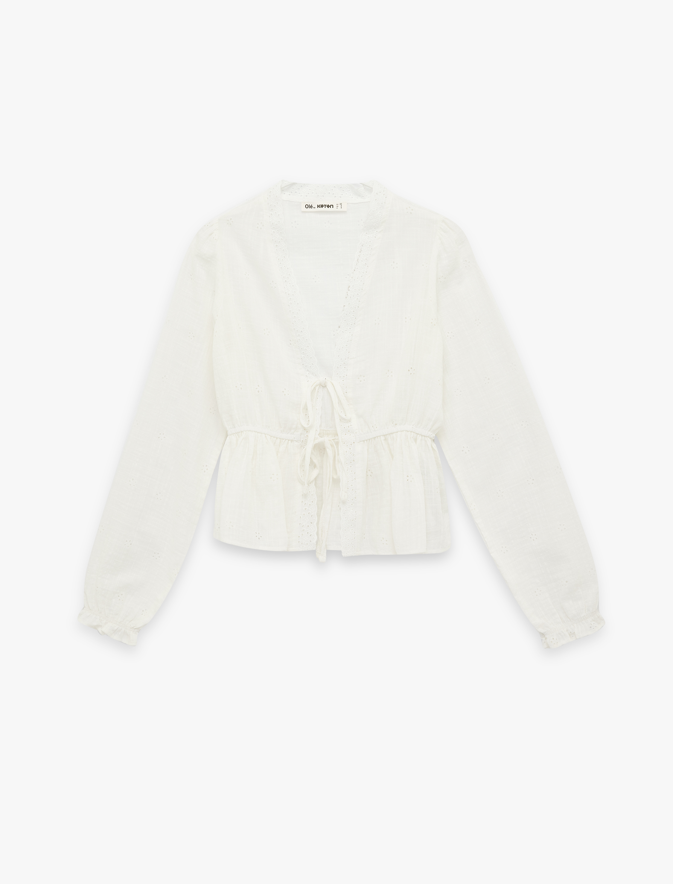   Uzun Kollu V Yaka Fiyonklu Bağlama Detaylı Fisto Bluz