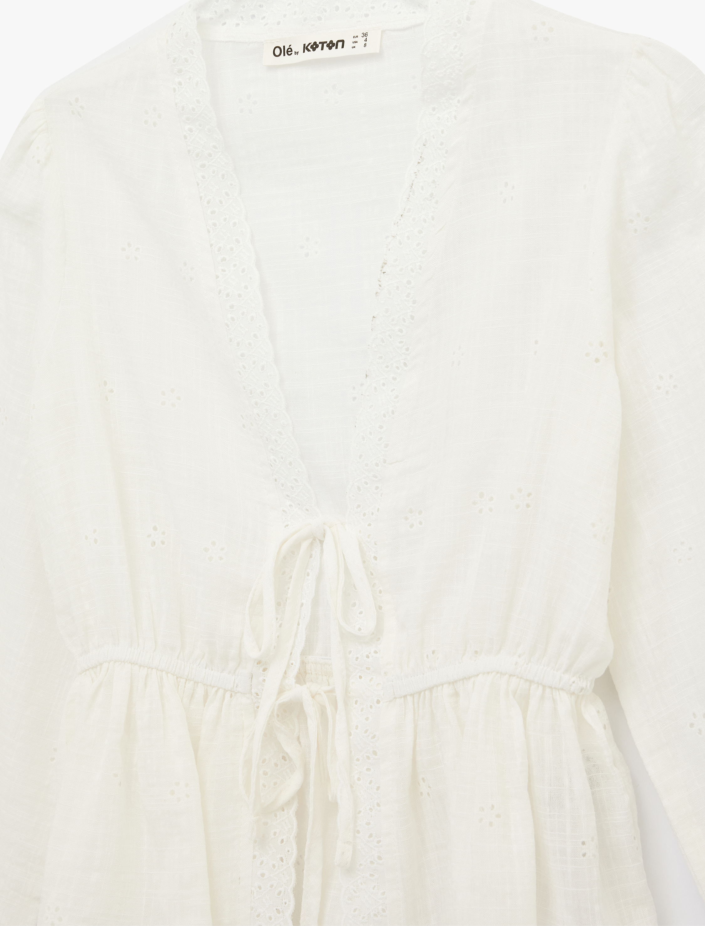   Uzun Kollu V Yaka Fiyonklu Bağlama Detaylı Fisto Bluz