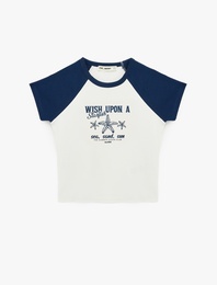 Baskılı Kısa Kollu Bisiklet Yaka Pamuklu Tişört