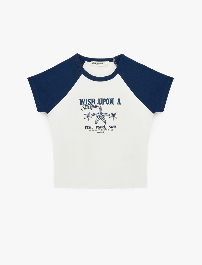  Baskılı Kısa Kollu Bisiklet Yaka Pamuklu Tişört