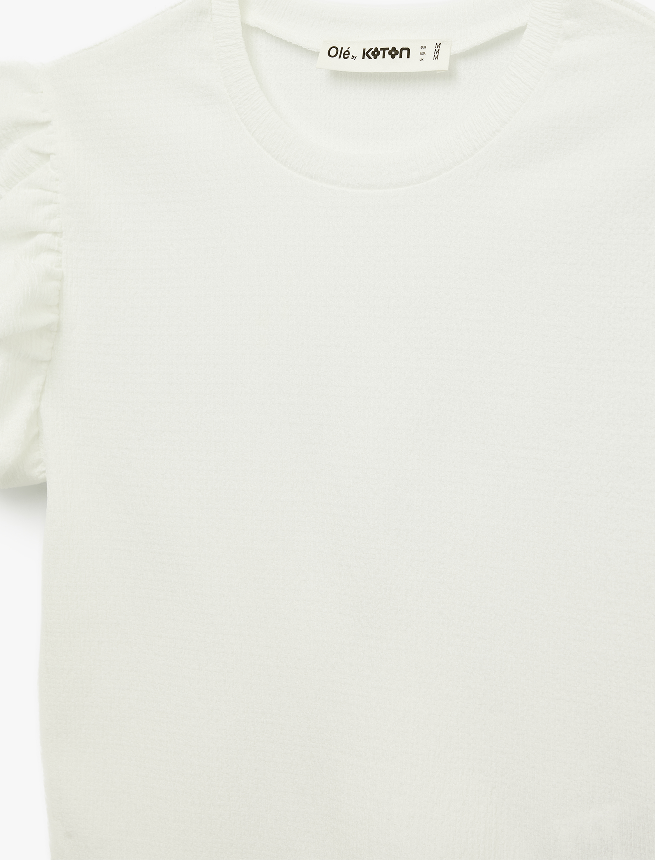   Kısa Kollu Fırfır Detaylı Bisiklet Yaka Tişört