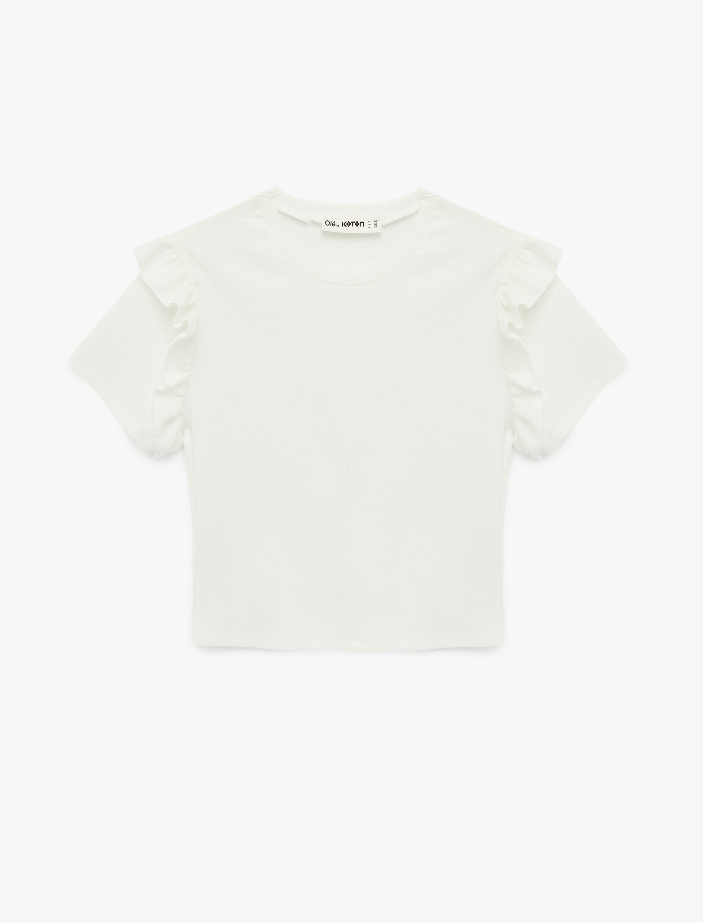   Kısa Kollu Fırfır Detaylı Bisiklet Yaka Tişört