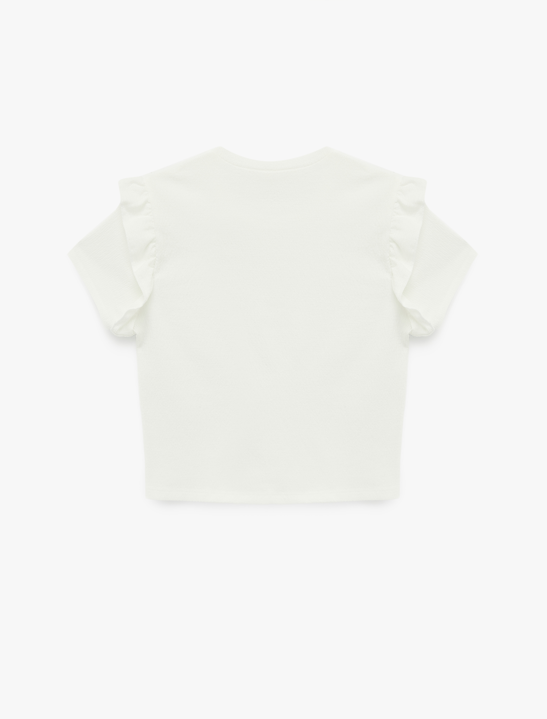   Kısa Kollu Fırfır Detaylı Bisiklet Yaka Tişört