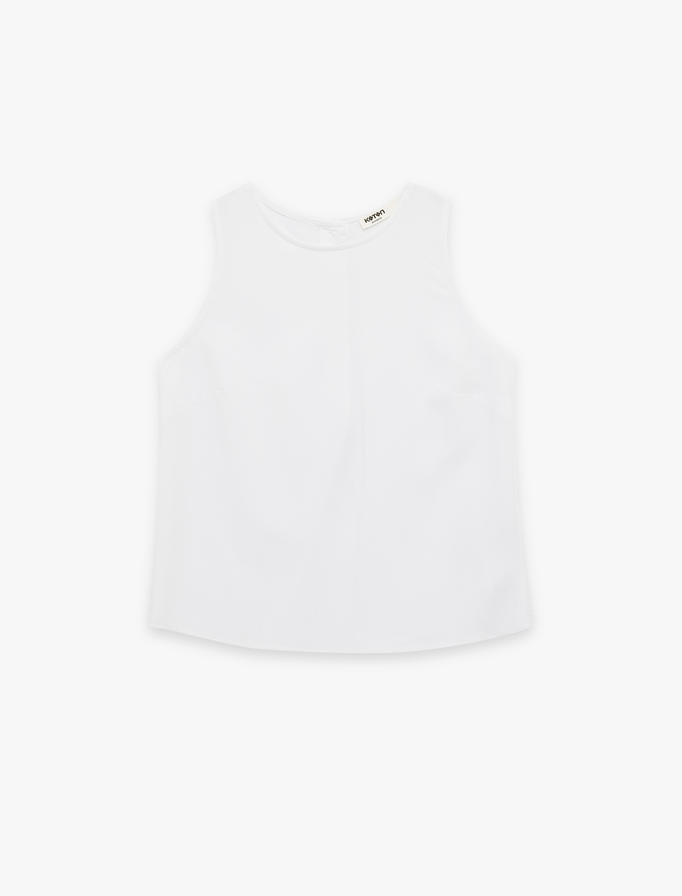   Regular Fit Kolsuz Bisiklet Yaka Keten Karışımlı Bluz