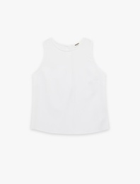 Regular Fit Kolsuz Bisiklet Yaka Keten Karışımlı Bluz