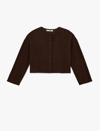 Uzun Kollu Bisiklet Yaka Düğmeli Triko Hırka