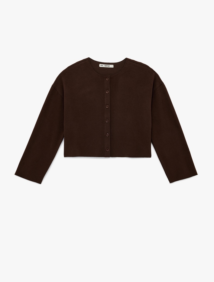  Uzun Kollu Bisiklet Yaka Düğmeli Triko Hırka