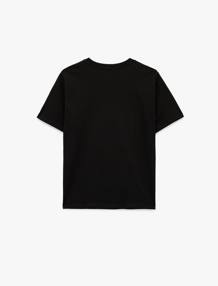  Kısa Kollu Bisiklet Yaka Leopar Desenli Fiyonk Baskılı Tişört