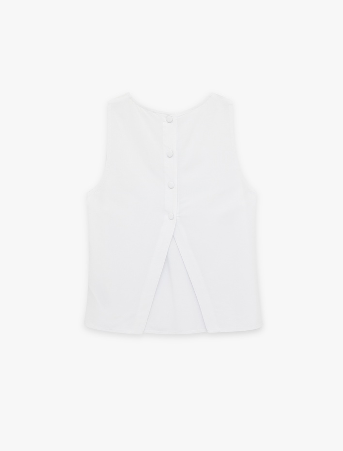  Regular Fit Kolsuz Bisiklet Yaka Keten Karışımlı Bluz