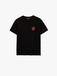 Regular Fit Pamuklu Kısa Kollu Kalpli Tişört