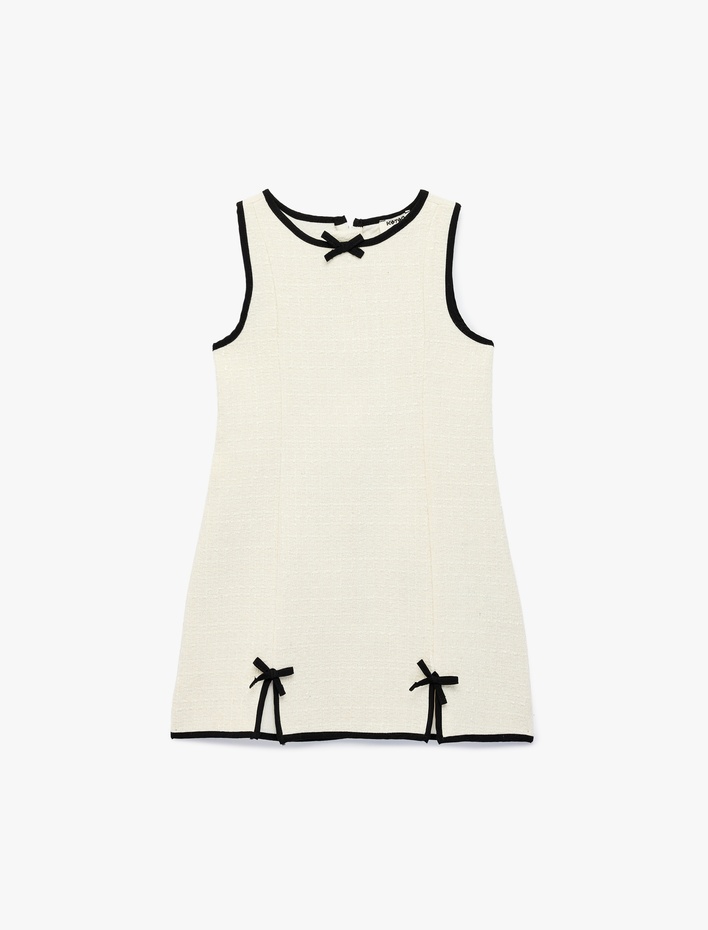 Kız Çocuk Bisiklet Yaka Kolsuz Fiyonk Detaylı Jile Elbise