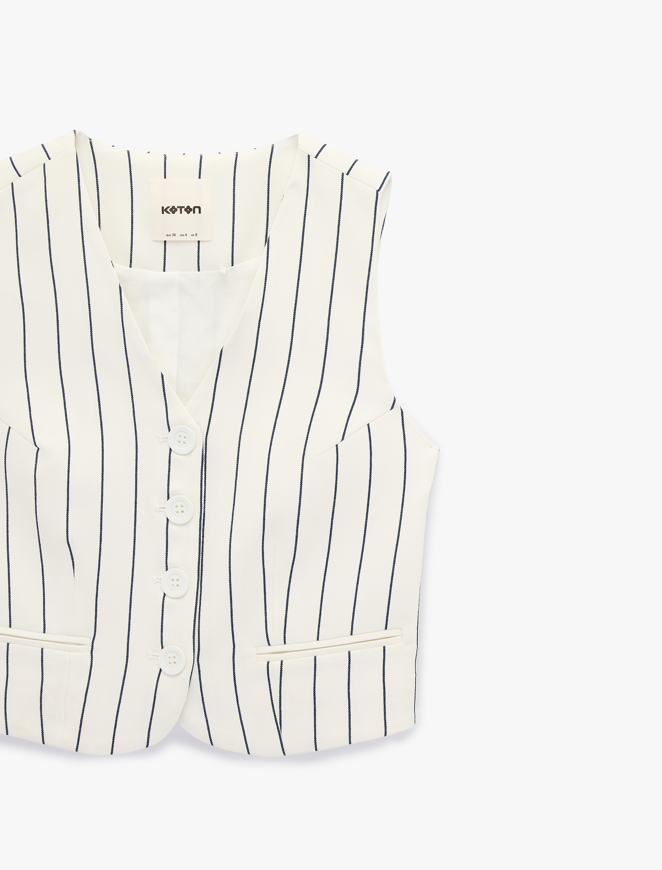   Düğmeli V Yaka Çizgili Yelek