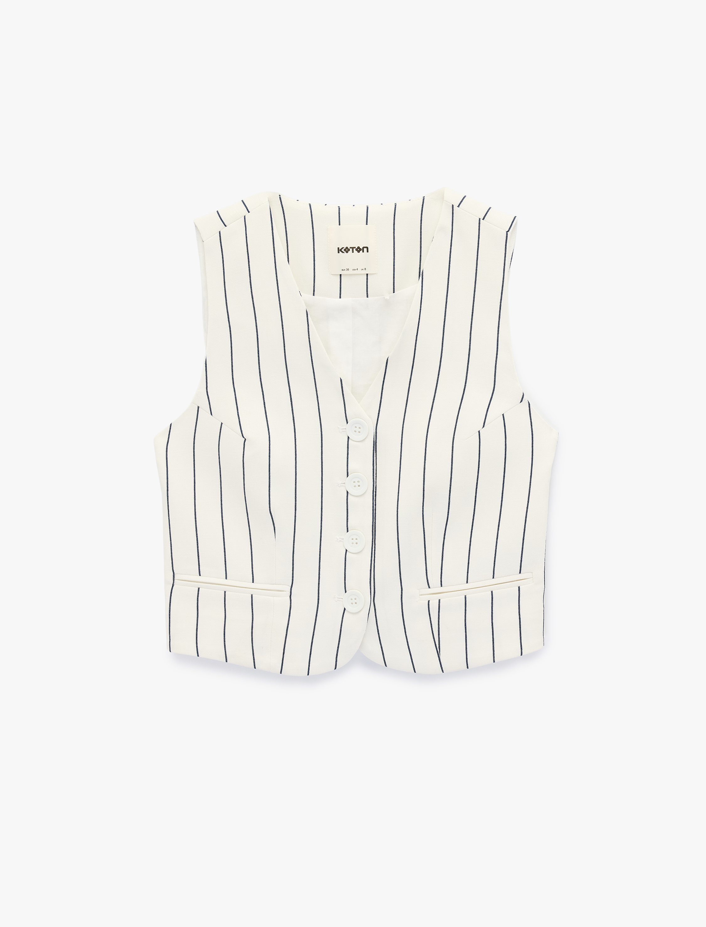   Düğmeli V Yaka Çizgili Yelek