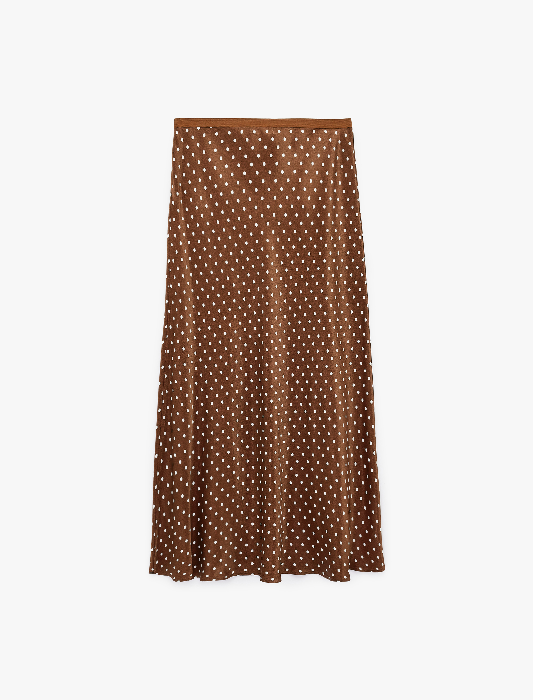   Slim Fit Puantiyeli Saten Midi Etek