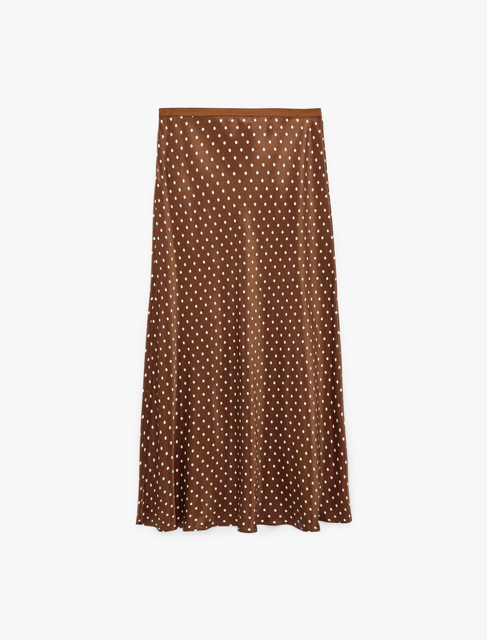  Slim Fit Puantiyeli Saten Midi Etek