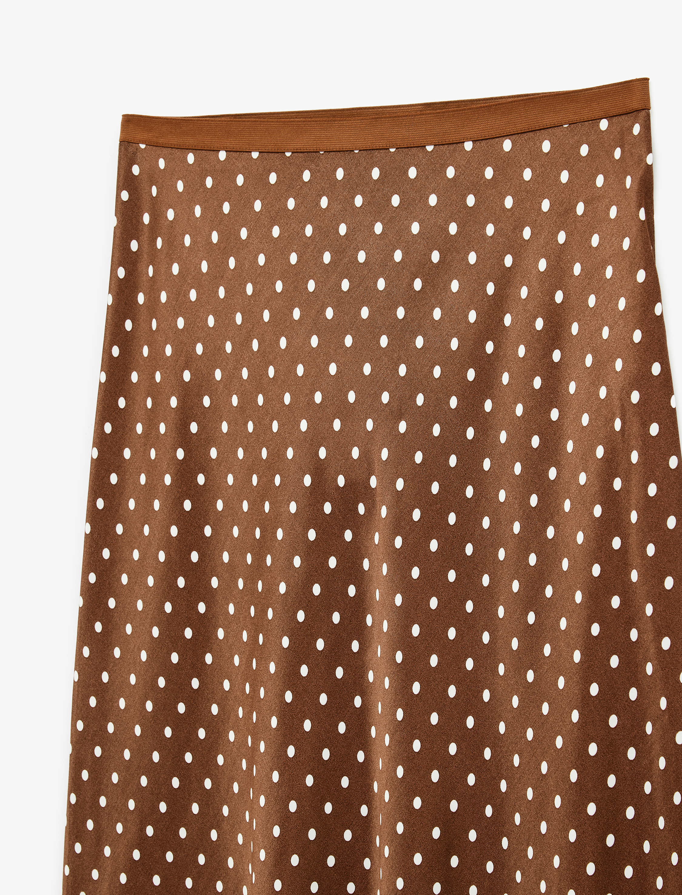   Slim Fit Puantiyeli Saten Midi Etek