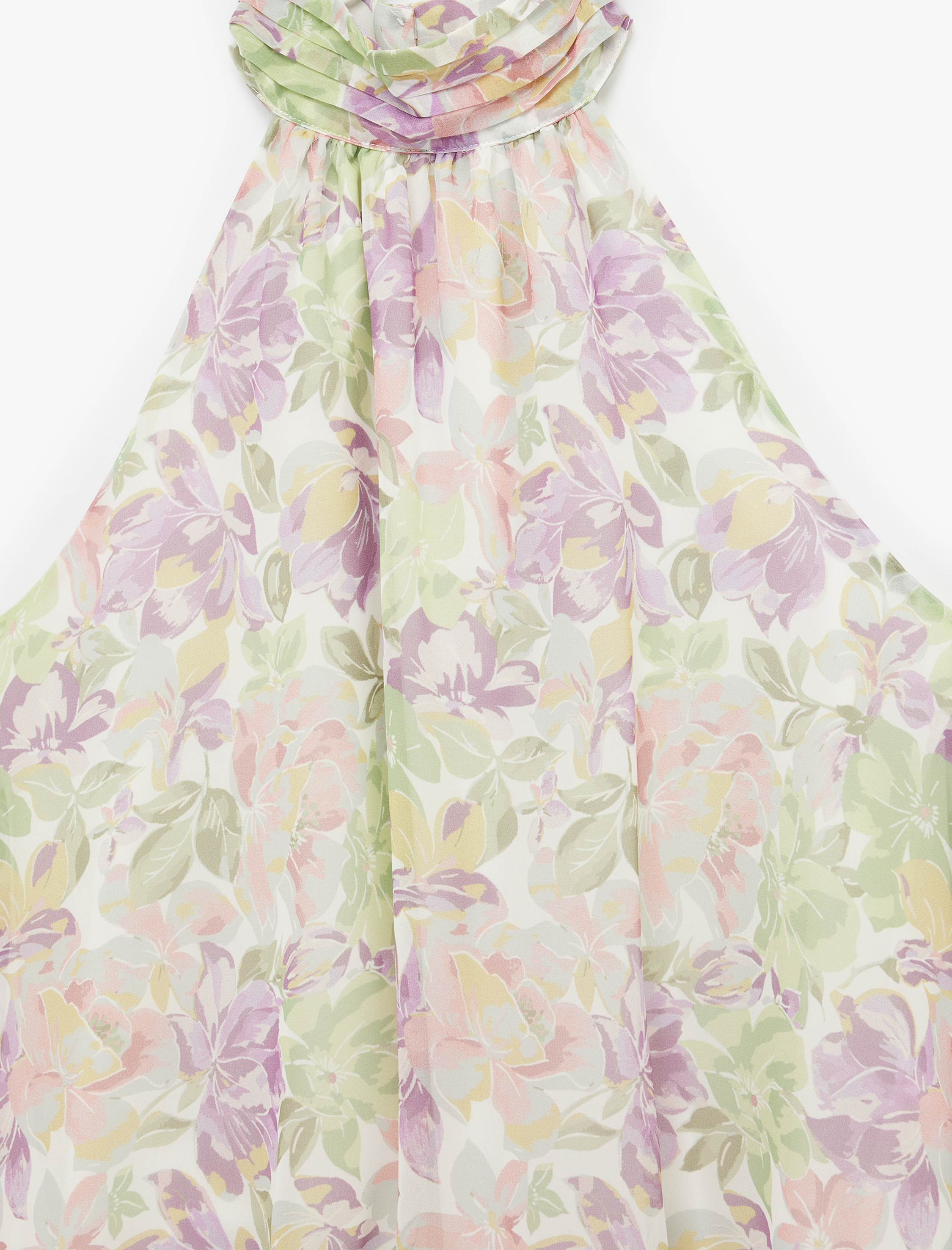   Kolsuz Halter Yaka Çiçekli Şifon Bluz