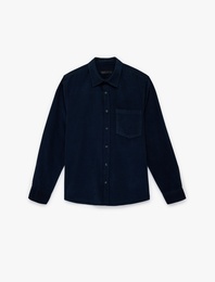 Regular Fit Klasik Yaka Cepli Pamuklu Uzun Kollu Fitilli Kadife Gömlek