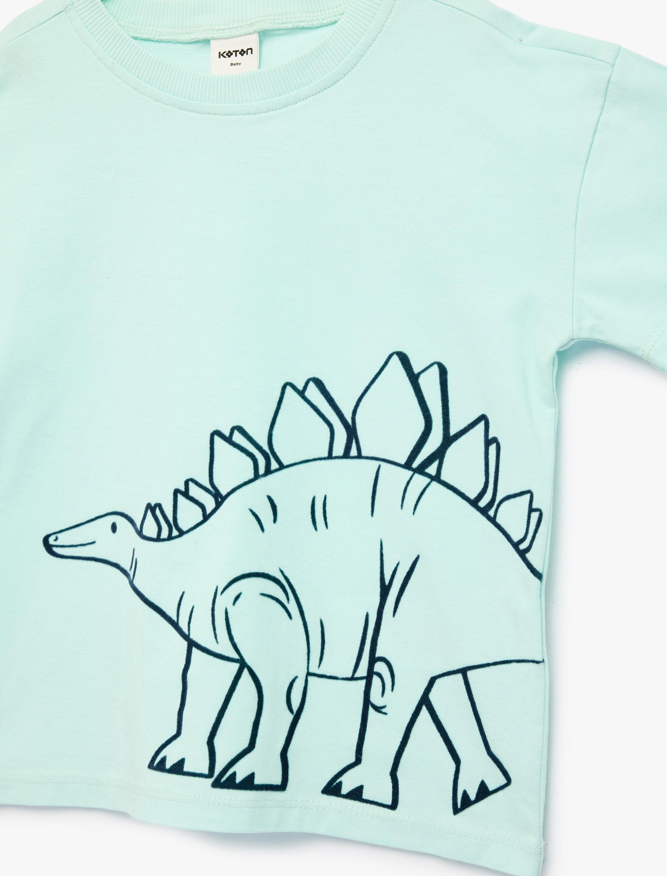  Erkek Bebek Pamuklu Dinozor Baskılı Kısa Kollu Bisiklet Yaka Oversize  Tişört