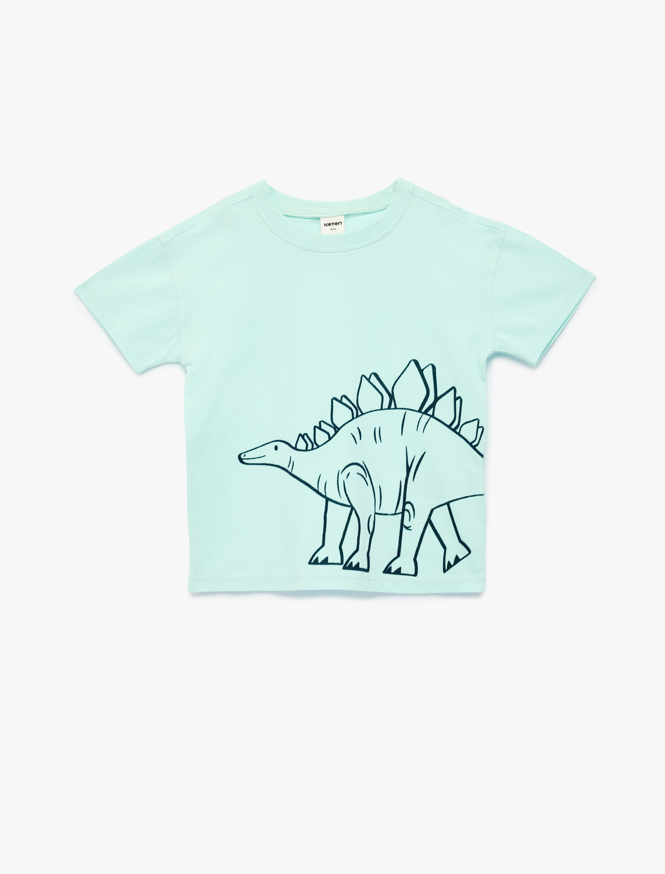  Erkek Bebek Pamuklu Dinozor Baskılı Kısa Kollu Bisiklet Yaka Oversize  Tişört