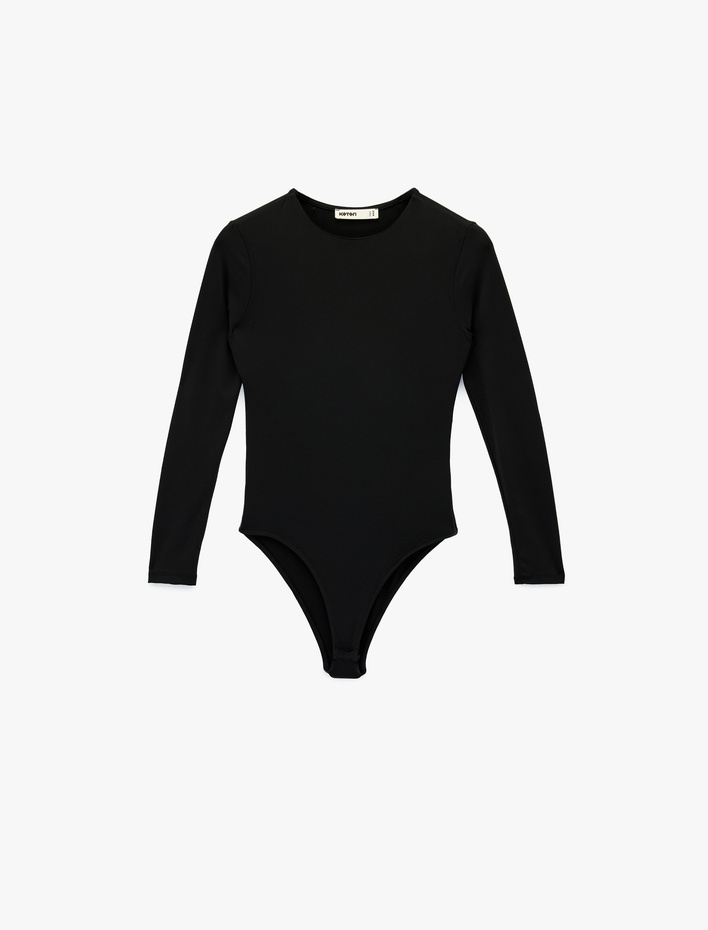  Uzun Kollu Bisiklet Yaka Slim Fit Bodysuit