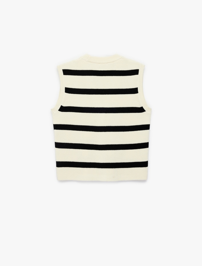 Kız Çocuk V Yaka Viskon Karışımlı Çizgili Triko Yelek