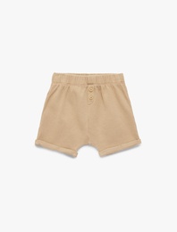 Pamuklu Düğme Detaylı Beli Lastikli  Şort