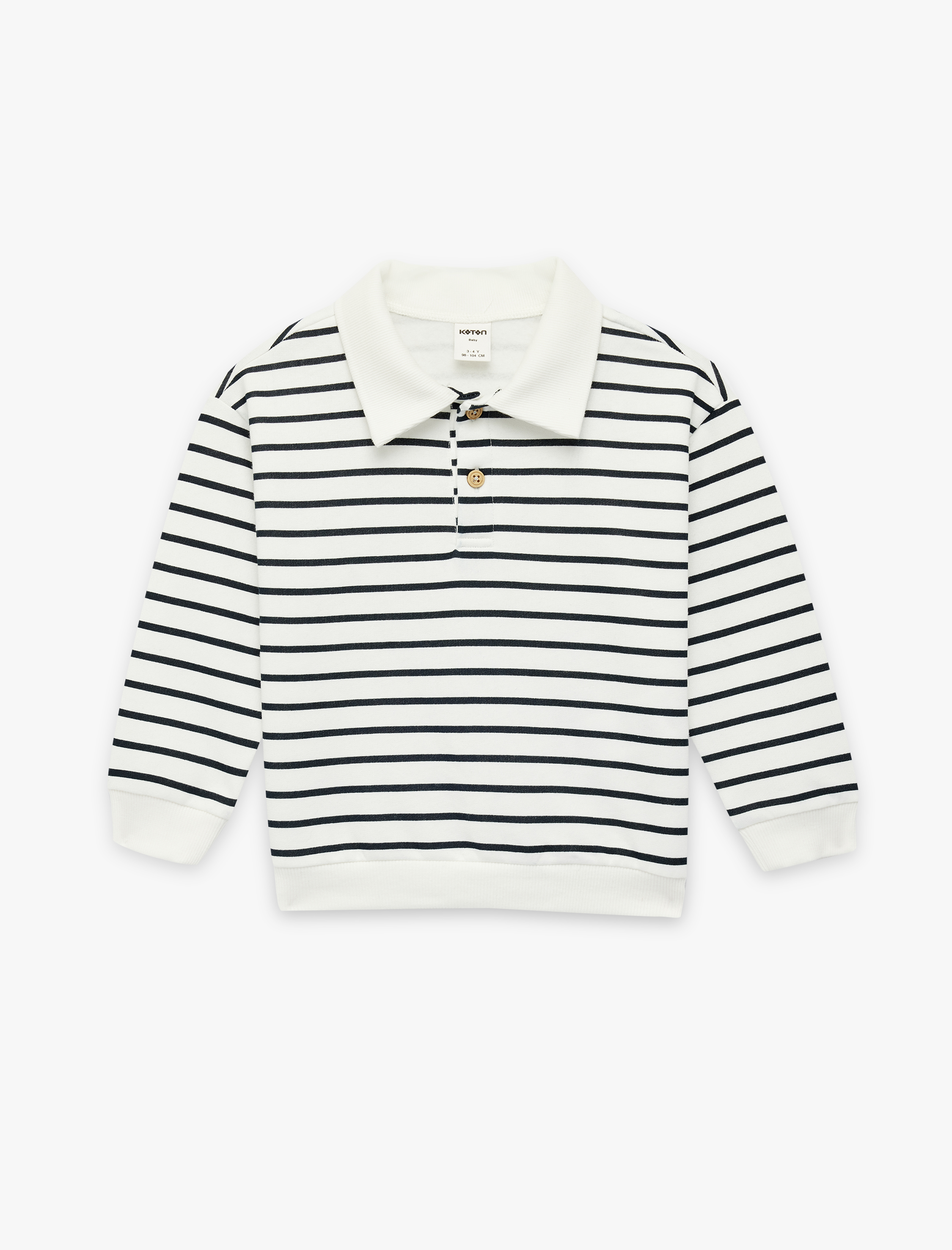  Erkek Bebek Uzun Kollu Pamuklu Düğme Detaylı Çizgili Polo Yaka Sweatshirt