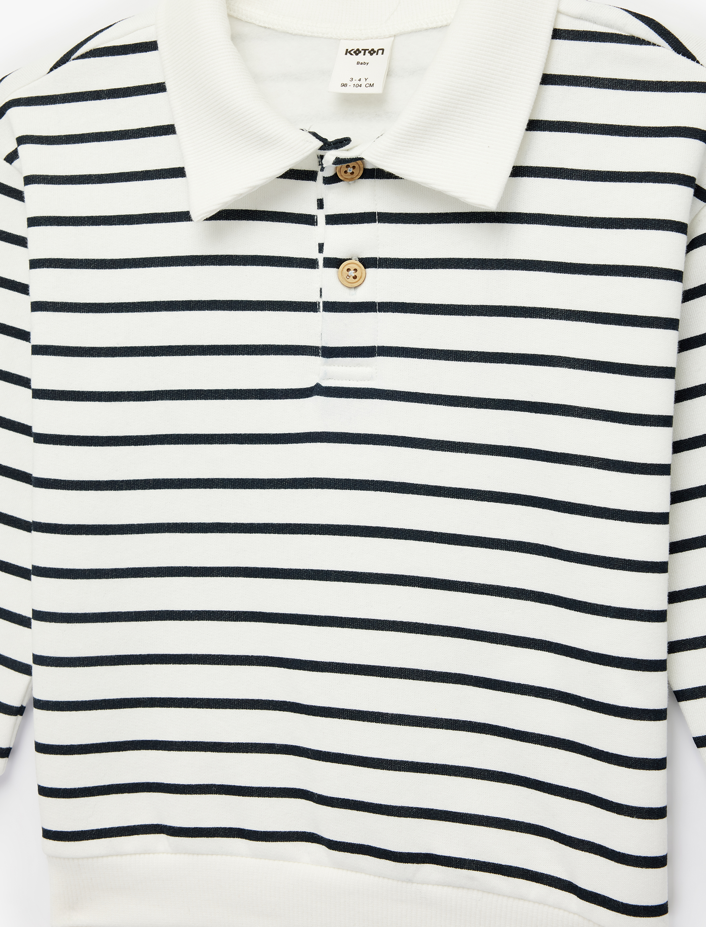  Erkek Bebek Uzun Kollu Pamuklu Düğme Detaylı Çizgili Polo Yaka Sweatshirt