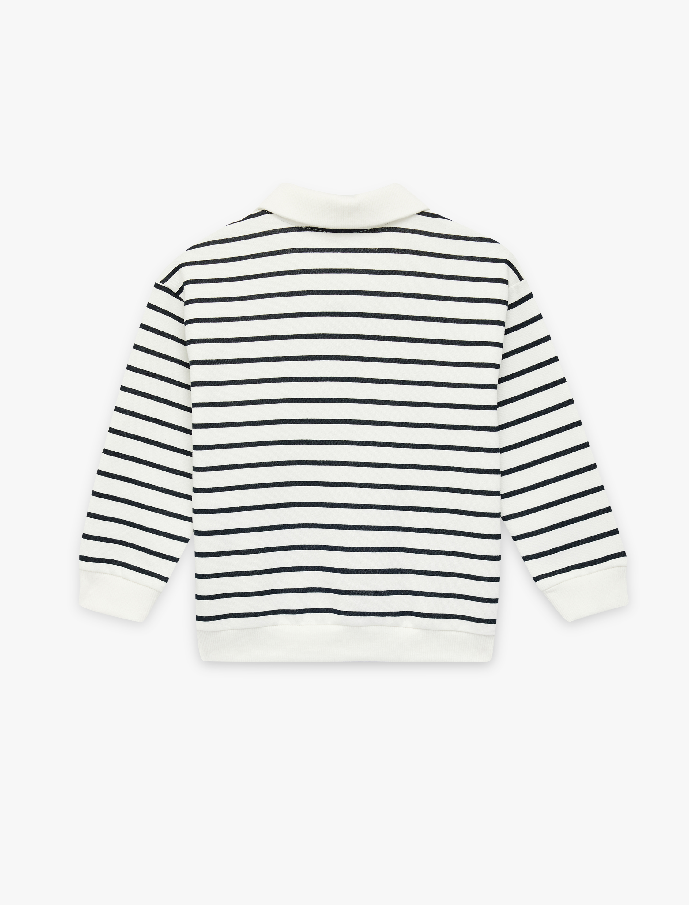  Erkek Bebek Uzun Kollu Pamuklu Düğme Detaylı Çizgili Polo Yaka Sweatshirt