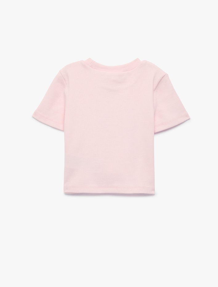 Kız Çocuk Pamuklu Kısa Kollu Taş Detaylı Bisiklet Yaka Tişört