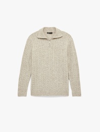 Uzun Kollu Saç Örgü Dokulu Yarım Fermuarlı Triko Kazak