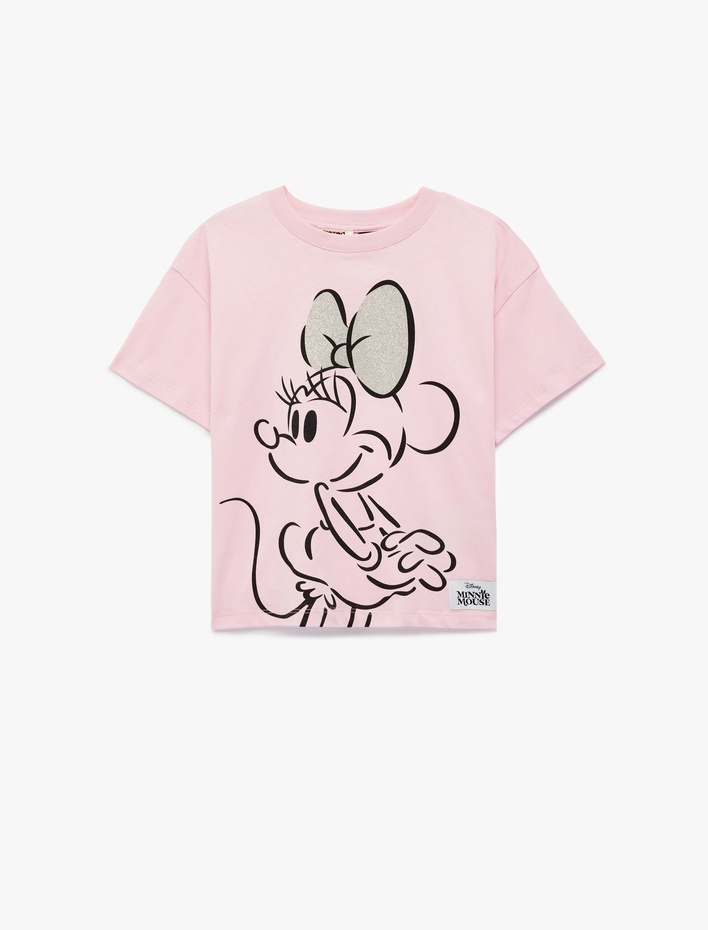 Kız Çocuk Pamuklu Minnie Mouse Baskılı Lisanslı Kısa Kollu Tişört