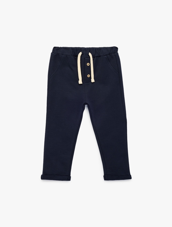 Erkek Bebek Pamuklu Katlamalı Paça Düğme Detaylı Eşofman Altı